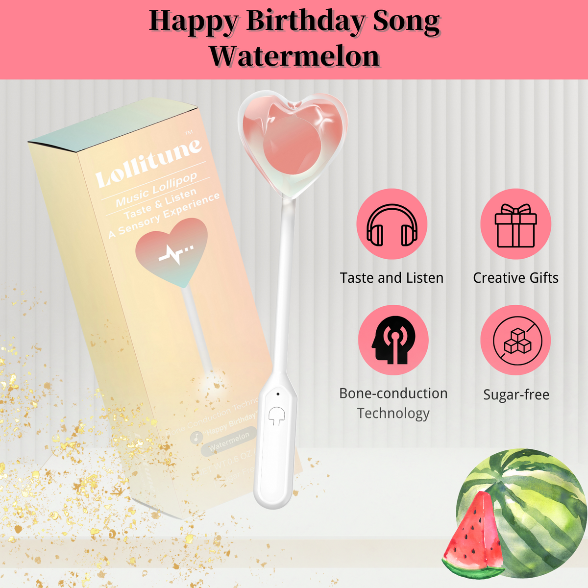 Bone Conduction Music Lollipop (Standard Built-in MP3)-Watermelon-Happy Birthday