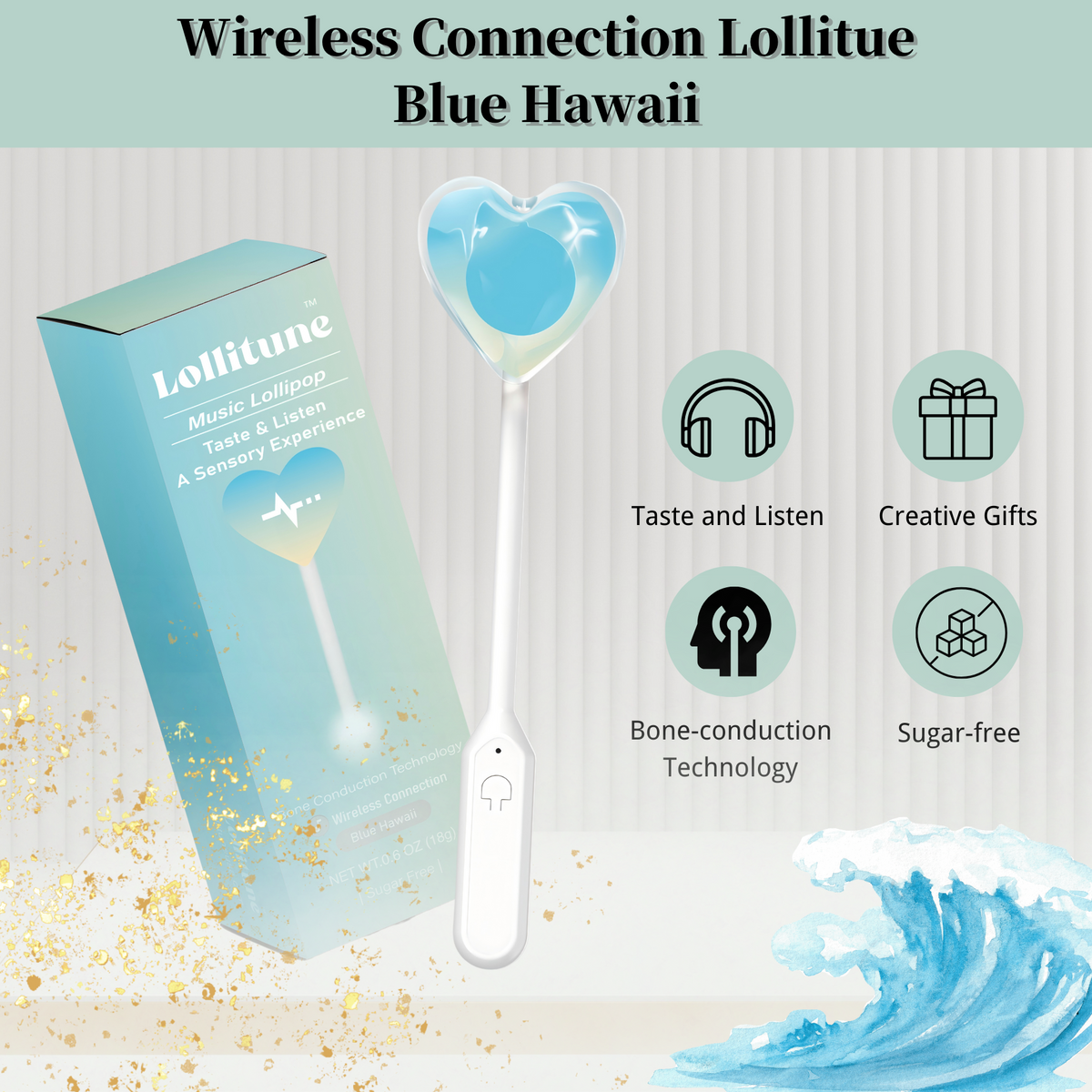 Bone Conduction Music Lollipop-Wireless Connection-Bluetooth Connecting to Your Phone-Blue Hawaii Flavor