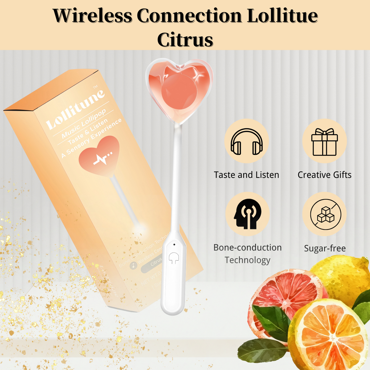 Bone Conduction Music Lollipop-Wireless Connection-Bluetooth Connecting to Your Phone-Citrus Flavor