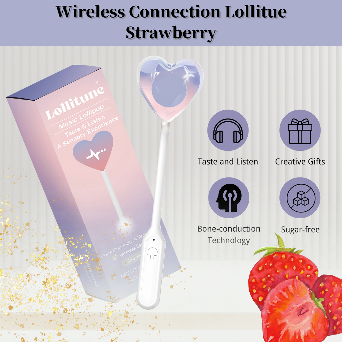 Bone Conduction Music Lollipop-Wireless Connection-Bluetooth Connecting to Your Phone-Strawberry Flavor